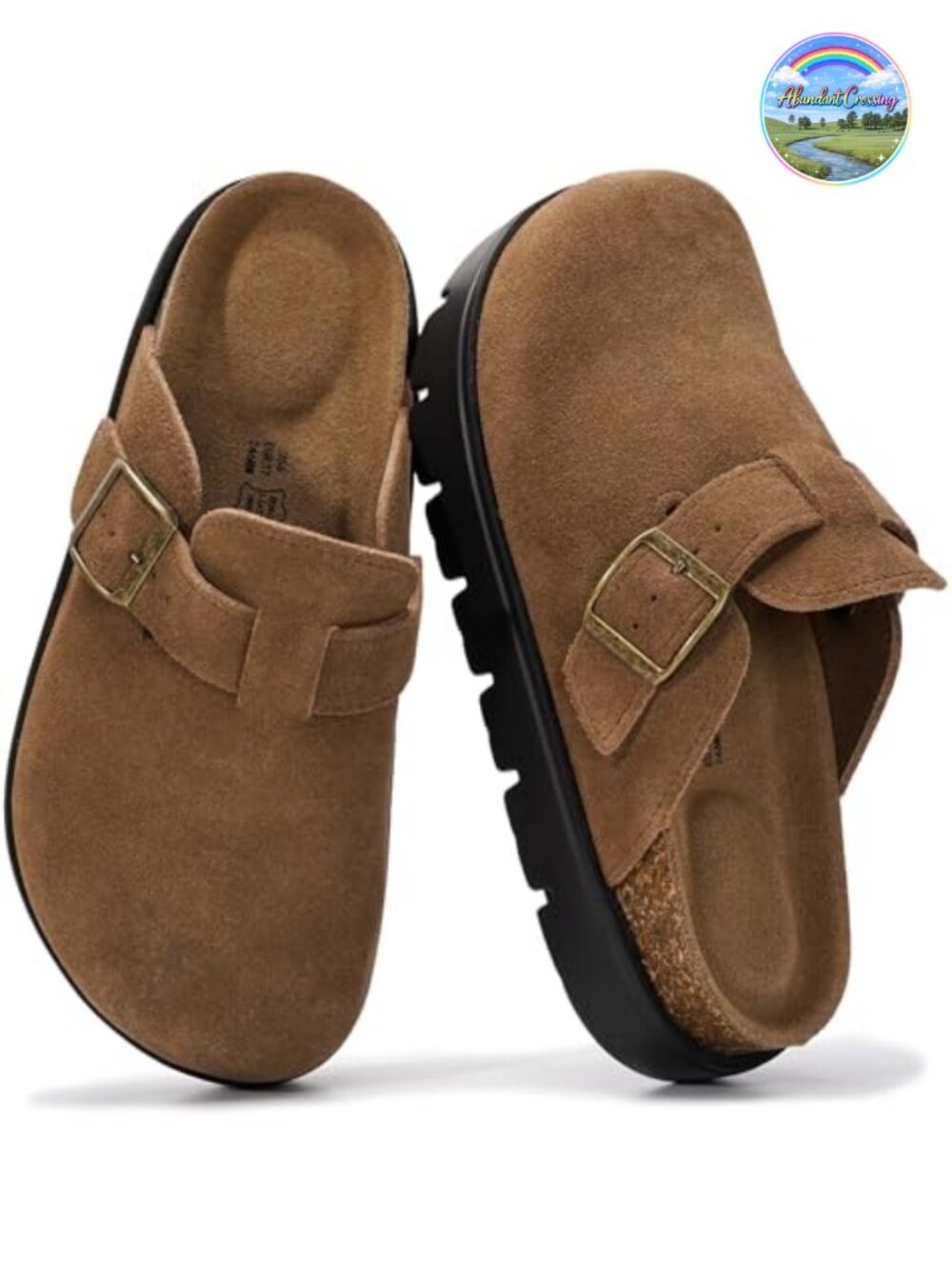 Genuine Leather Platform Clogs for Women Cork Footbed Memory Foam